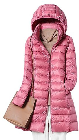 ORANDESIGNE Doudoune à Capuche Femme Manteau Chaud Hiver Vintage Veste Longue Slim Fit Doudoune Légère Veste Doudoune Grande Taille Puffer Jacket Duvet Plume Blouson avec Poches C Rose XXL