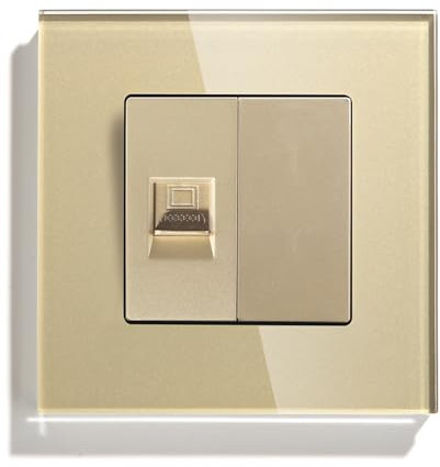 BSEED Prise murale standard UE 1/2 PC RJ45 Cat5 Ethernet prise réseau, prise LAN encastrée avec 1/2 prise vierge Plaque en verre cristal doré 86 mm
