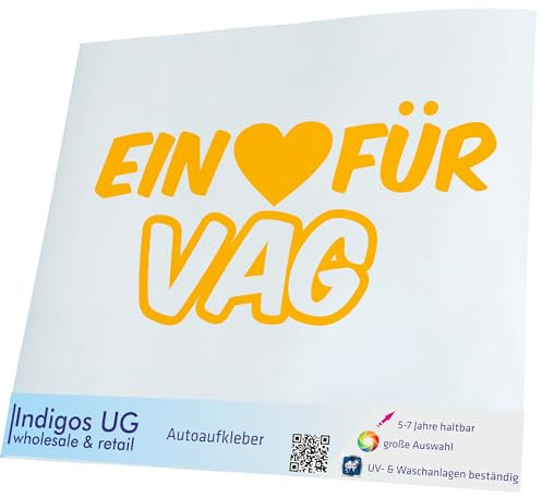 Indigos UG Auto Aufkleber Auto - 400x190 mm - EIN Herz für VAG - gelb - selbstklebender Sticker für Auto, Fenster, Bus oder LKW