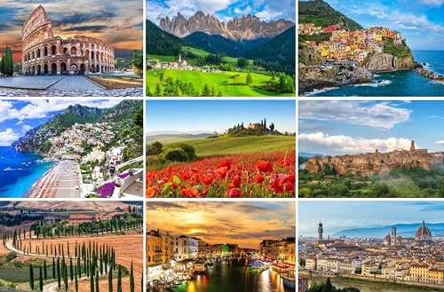 Set di cartoline Italia: 9 biglietti individuali (biglietti di auguri) - motivi fotografici tra cui Roma, Venezia, Dolomiti, Cinque Terre, Firenze, Toscana, Costiera Amalfitana - foto/immagini