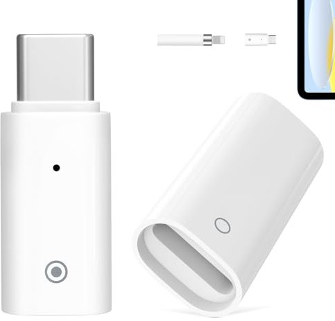 MoKo 2 Stück Ladeadapter für Apple Pencil 1. Generation, USB-C auf Apple Pencil Adapter + Buchse auf Buchse Ladeanschluss, USB-C Stecker auf Buchse Ladeadapter für iPad 10. Generation, Weiß