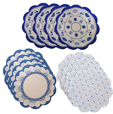 NIYANGLE 12piezas Platos Desechables De Forma De Flor Diseño De Azul y Blanca Perfectos Para Bodas y Fiestas