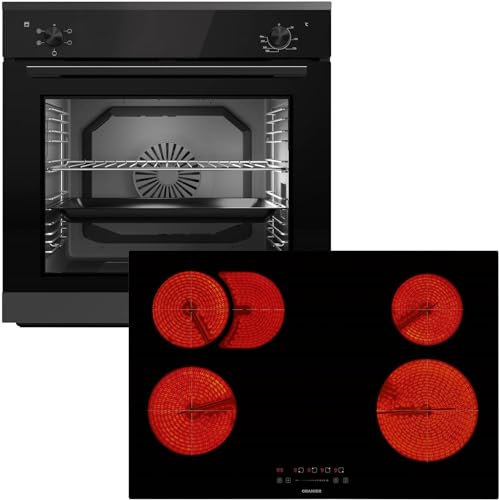 Oranier Einbau-Backofen Set EBS220 autark - 5 Funktionen - breites 80 cm Glaskeramik-Kochfeld KFC180 ohne Induktion - 4 Zonen mit Bräterzone