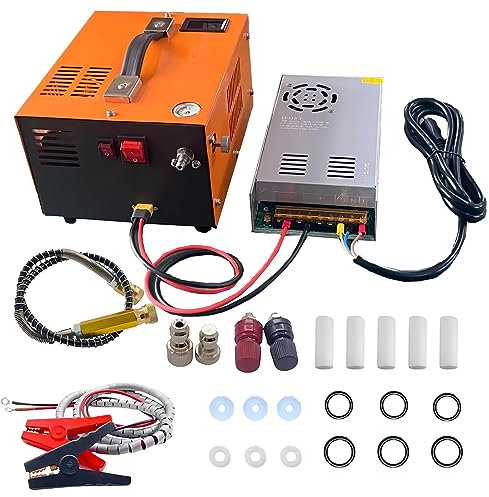 HYQNG Portable PCP Air Compressor 12V or 110V-240V, 4500 PSI/300 BAR Pressure Pointer Auto-Stop PCP Air Rifle Compressor, 30 MPa High-Pressure Air Compressor Pump Airgun Paintball Fighting Diving