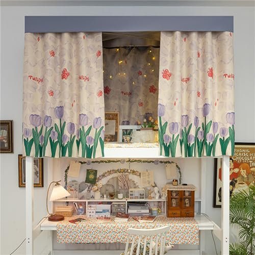 Treer Bettvorhang Hochbett Etagenbett, Blackout Vorhänge Staubdicht Betthimmel Hochbett Etagenbett Kinder Bettzelt Schlafsaal Bettvorhänge für Studentenwohnmein Kinderzimmer (Lila Tulpe,1.5x2M)