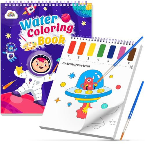 ZMLM Peinture avec Livres d'Eau pour Tout-Petits avec Pinceau, Feutres Coloriage Kits de Loisirs Créatifs, Activites Manuelles Papier de Peinture Aquarelle Enfants 3 4 5 6 7 8 Ans - Planétaire