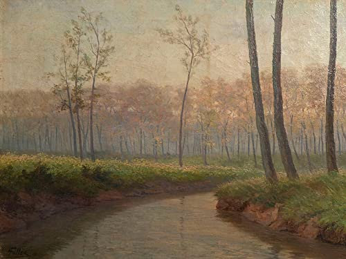 PSVDCTOO Gefeiert Wandbilder Kunst Poster Poster Wandbild Flusslandschaft Im Morgengrauen Von Lucien Foller Vintage Wandbild für Heimdekoration 60x90cm