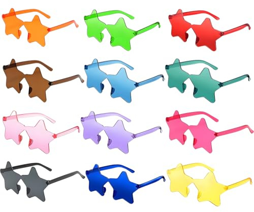 12 x sternförmige Sonnenbrillen, Partybrillen für Kinder und Erwachsene, Festival-Brille, ausgefallene Hippie-Brille, sternförmige Sonnenbrille, Multipack für Kinder, Kostüm, Junggesellinnenabschied