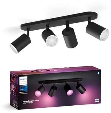 Philips Hue White & Color Ambiance Fugato Spot 4 flg. schwarz 4x350lm, dimmbar, 16 Mio. Farben, steuerbar via App, kompatibel mit Amazon Alexa (Echo, Echo Dot)