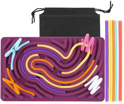 ddLUCK Sensorik Spielzeug Activity Board, Silikon Fidget Toys für Autismus ADHS, Anti Stress Anxiety Sensory Reise Spiel für Kinder ab 2 Jahr & Erwachsene, mit Reisetasche & 20 Zubehör Schnüren