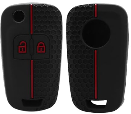 XEBRAD 2 Buttons Silicone Key Cover Car Key Case, for Opel, for Vauxhall, Insignia, Astra J, Zafira, Corsa D E, Mokka A, Meriva, Karl, Cascada, Adam car key shell(Red)