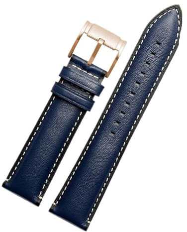 AXTGBHL Black Bracelet Fit For Fossil FS4735 FS4812 ME3052 3054 Fashion Business Waterproof Leather Men's Watch Strap 22mm Watchband(Blue-rose gold-a)