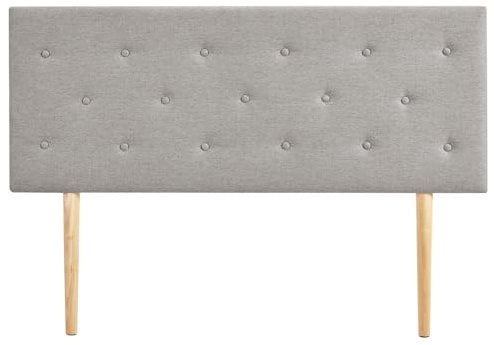 IDIMEX Kopfteil BLOMIN mit Holzbeinen 140 cm grau - gepolstertes Bettkopfteil mit hochwertigem Stoffbezug & Elegante Zierknöpfe, passend für Doppelbetten
