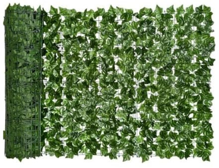 AURACASA Rotolo di Siepe Artificiale Decorativa Espandibile, 100 x 300cm + OMAGGIO 50pz. fascette 2.5x200mm (FOGLIE DI EDERA, 1x3mt)