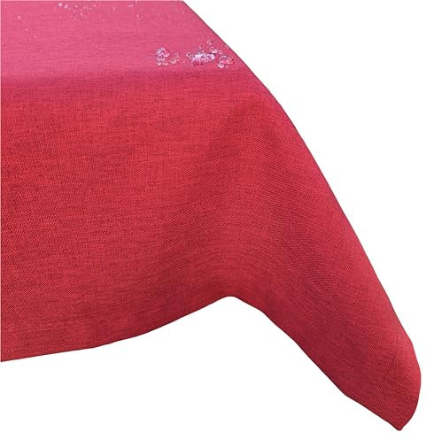 Abwaschbare Fleckenabweisende Leinenoptik Tischdecke (Weinrot 130x220cm Eckig) hohe Stoffdichte GSM240g/m² Fleckschutz Lotuseffekt Wasserabweisende Kratzfeste Tischdecken Eckig/Oval/Rund viele Größen