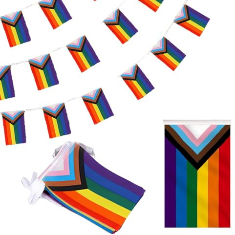 8.5m Rainbow Flag Progress Pride Bunting Banner - With 25 Colorful Pennant Flags, Lgbtq+ Pride Month Decorations For Home, Balcony, Bars, Parties & Events