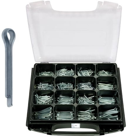 FRANTOS i-BOXX DIN 94 Splinte Sortiment, Stahl verzinkt 1050 tlg., in 16 Größen: 2x12 bis 6,3x63 I Sicherungssplinte Sicherungsstifte Splintstifte Set