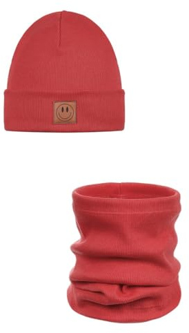 Ander Smile Mütze und Schal Set Kinder 97% Baumwolle, angenehm weich - Beanie Mütze Kinder, Schlauchschal, Loop Schal, Baumwollmütze für Jungen & Mädchen - Übergangsmütze Herbst Frühling