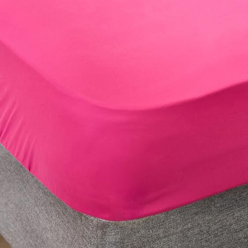 Brentfords Deep Fitted Sheets Double Bed Hot Pink, Easy Care Soft Microfibre Fabric Deep Pocket 25cm Double Bed Sheet Shrinkage and Fade Resistant Bed Linen Bottom Sheets, 135 x 190cm