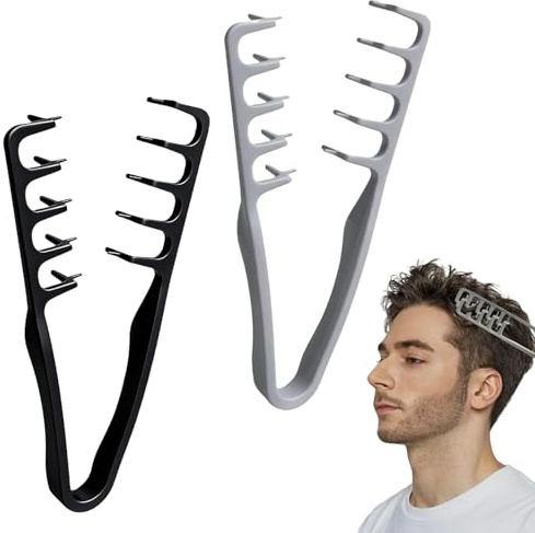 2 Stück Textur Kamm,Texture Comb,Locken Kamm, Kaschieren Sie Den Scheitel | Volumizing Wide-Tooth Hair Styling Comb,Verleihen Sie Dem Haaransatz Volumen,Kreieren Sie Einen Voluminösen Look,Grau+Schwarz