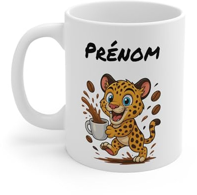 Teecustom Mug Hérisson Personnalisé – Tasse Café Mignonne et Énergique avec Prénom – Cadeau Original (Léopard)