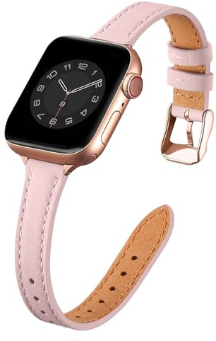 Vozehui Leather Straps Compatible with Apple Watch Strap 38/40/41/42/44/45/49mm,Women Men Slim&Thin Leather Replacement Wristband for Apple Watch Series 11 10 9 8 7 6 5 4 3 2 1 & iWatch SE,Ultra