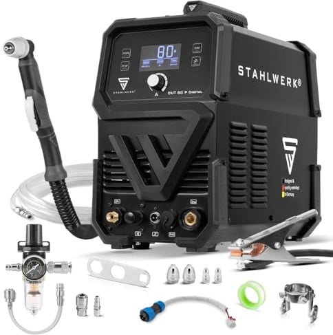 STAHLWERK Plasmaschneider CUT 80 P Digital – Plasmaschneidgerät mit 80 A | Schneidleistung bis 25 mm, Inverter Plasma Cutter mit HF-Pilotzündung, THC-Schnittstelle für CNC-Höhenregelung