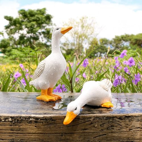 NEIQIUWING Resin-Enten-Statue für Garten, Terrasse und Teich – wetterfest, handbemalt, 31,5 x 16 x 14,5 cm, weiß
