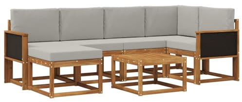 vidaXL Outdoor-Sofagarnitur mit Kissen 7 pcs Natürlich und Hellgrau, Garten Sofa, modernes Eckset, wetterfestes Loungemöbel, Terrassen Sitzmöbel für entspannten Komfort