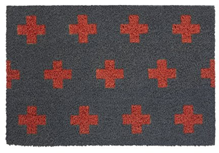 Premier Housewares Crosses Doormat, Coir/PVC, Grey/Red, 40 x 60 x 2 cm
