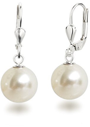 Schöner-SD Perlenohrringe 925 Silber Ohrhänger Perle hängend 10mm creme