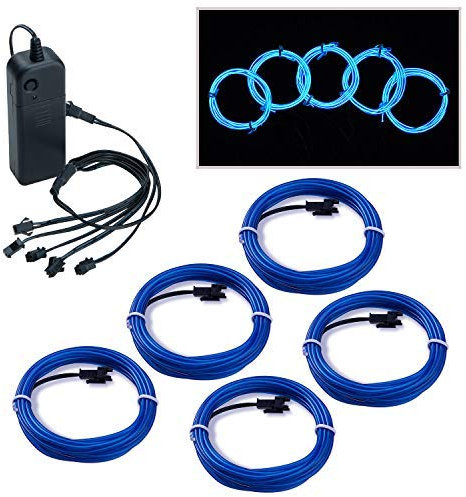 COVVY 5 * 1m EL Wire LED Neon Flessibile Elettroluminescente Filo EL Fili Super Luminoso Stroboscopico Controllo di o Abito Cosplay Festa Halloween Natale Party Carnevale Decorazione (Blu)
