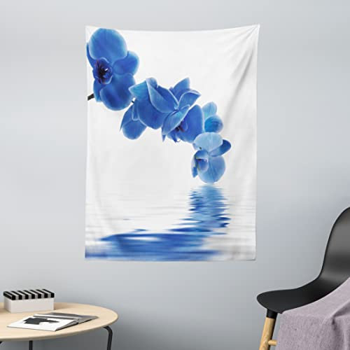 ABAKUHAUS Blau Wandteppich, Orchideen-Braut aus Weiches Mikrofaser Stoff Waschbar ohne Verblassen Digitaldruck, 110 x 150 cm, Violett Blau Weiß