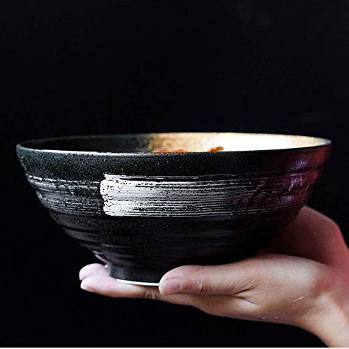 Happiness Tableware LIXUE Japanischen Stil Große Keramik Suppe Nudeln Pasta Schüssel Retro Obstsalat Ramen Dish Bowls Ofen Mikrowelle Sicher Mischen servieren Schalen 7,5 Zoll Schwarz