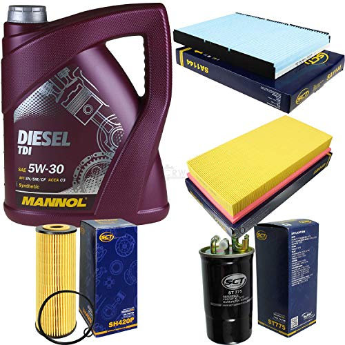Filter Set Inspektionspaket 5 Liter MANNOL Motoröl Diesel TDI 5W-30 API SN/CF SCT Germany Innenraumfilter Luftfilter Ölfilter Kraftstofffilter