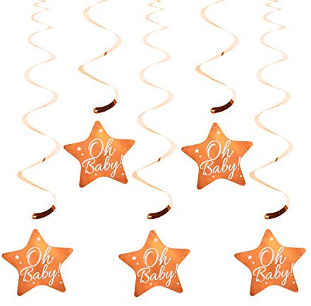 Oblique Unique® 5X Oh Baby! Spiral Wirbel Deckenhänger Girlande Banner mit Stern in Roségold für Baby Shower Deko Baby Party Dekoration