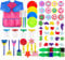 FOVERN1 60 Pieces Sponge painting for Toddlers, Painting Brushes Kits for Kids, Foam Paint Brushes Set, Paint Cups with 1 PCS Waterproof Paint Apron