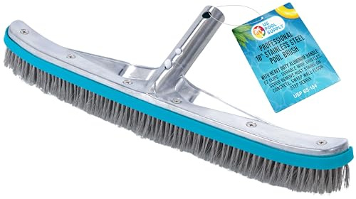 U.S. Pool Supply Professionelle Pool-Algenbürste aus Edelstahl, 45.7 cm, mit robustem Aluminiumgriff, zum Entfernen von Rostflecken auf Beton, zur Entfernung von Wand- und Bodenschutt