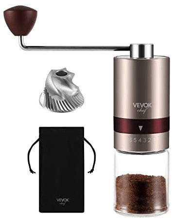 VEVOK CHEF Gold Manual Coffee Grinder Stainless Steel Burr Coffee Grinder with Portable Bag External Adjustable Setting Small Hand Coffee Grinder Ultra Fine for Espresso at Home Morning Coffee