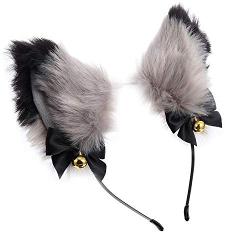 Lurrose Fuchs Ohren Stirnband mit Glocken Tier Anime Kunstpelz Stirnband Haarreifen Plüsch Tier Cosplay Haarband für Kinder Erwachsene