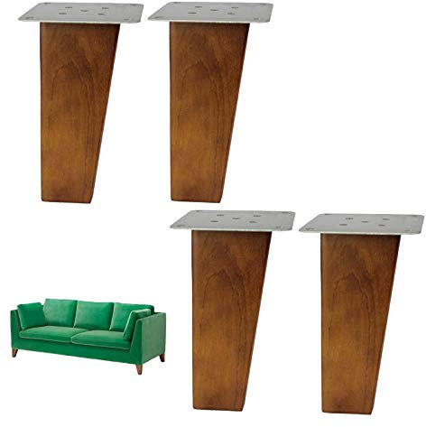 4 Xpattes de Meuble En ChêNe,Pieds de Canapé En Bois,Pied de Table à Manger de Cuisine de Rechange Carré,Jambe de Support Meubles,pour Lit,Placard,Meuble Tv,Avec Accessoires(walnut18cm/7.1in)