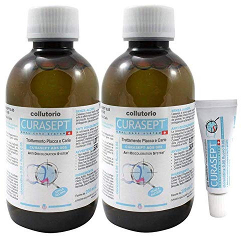 Curasept 2 Confezioni Collutorio 0.05% 200 ml Senza Alcol, Azione Antiplacca e Carie, Protezione Gengivale e Smalto, Remineralizzante, Antimacchia, Taste-Neutral, 2 x 200 ml