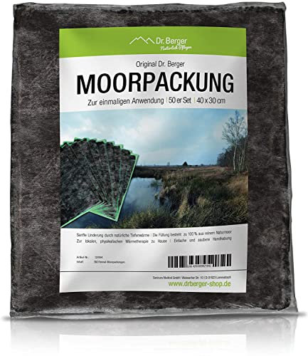 Dr. Berger Natur Moor Moorpackungen 400g Premium Moor-Kompresse - Physio,Wellness und zuhause. Moorkissen Moorpackungen mit natürlichem Torf Schlamm Fango mit Vlies - 40x30cm - 50x Pack