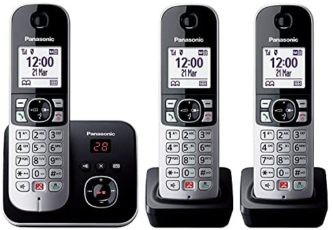 Panasonic KX-TG6863GB Schnurlostelefon mit 3 Mobilteilen und Anrufbeantworter (Bis zu 1.000 Rufnummern sperren, übersichtliche Schriftgröße, lauter Hörer, Voll-Duplex Freisprechen) schwarz-silber