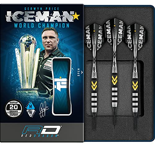 RED DRAGON Gerwyn Price Iceman Thunder Special Edition Soft Tip: 18 Gramm Tungsten Steel Dartpfeile Set mit Flights und Schäfte