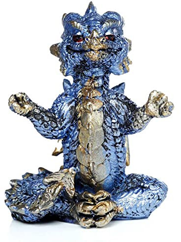 Deko Drachen Figur ''Energy'' - Höhe 8 cm - süßer Drache in Yoga Pose - Blau - Dekoration Fantasy Geschenk