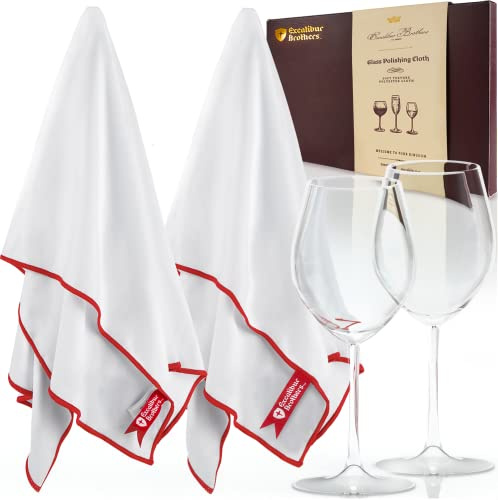 Excalibur Brothers Premium Glass Polishing Cloth 23.5 x 20 (2 Pack) - Streak and Lint Free Wine Cloths, Large Polishing Cloth for Glassware, Wineglass Cleaner Best Gifts for Men (White)