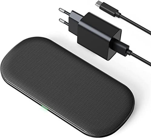 Dual Wireless Charger, 15w Max Induktives Ladepad, 2 Handys Gleichzeitig Aufladen, Kompatibel mit Samsung Galaxy S22/S21/S20, iPhone 14/13/12/11 Pro/Max, Airpods 3/2 usw. (QC 3.0-Adapter Enthalten)