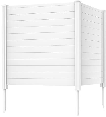 COSTWAY 2 Panels Outdoor Privacy Screen, 123cm Decorative Fence Trash Can Enclosure with 3 Stakes, Easy Assembly, PVC Vinyl Freestanding Picket Fences for Garden Patio Lawn