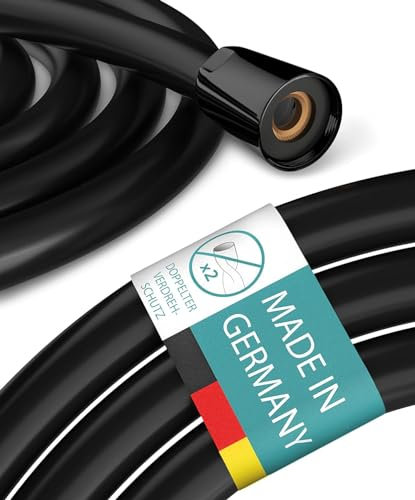 Engelbach® Duschschlauch 2m mit doppeltem Verdrehschutz - Brauseschlauch aus Kunststoff in Matt Schwarz - Flexibel & Knickfest - Universelles ½” Anschlussmaß - Made in Germany